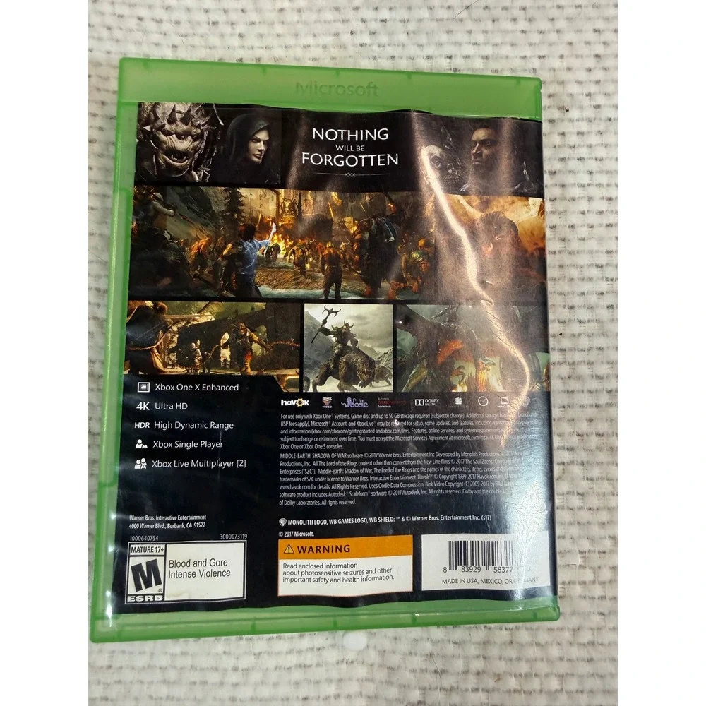 Middle-Earth Shadow of War Xbox One 4K HDR Action RPG Video Game Disc